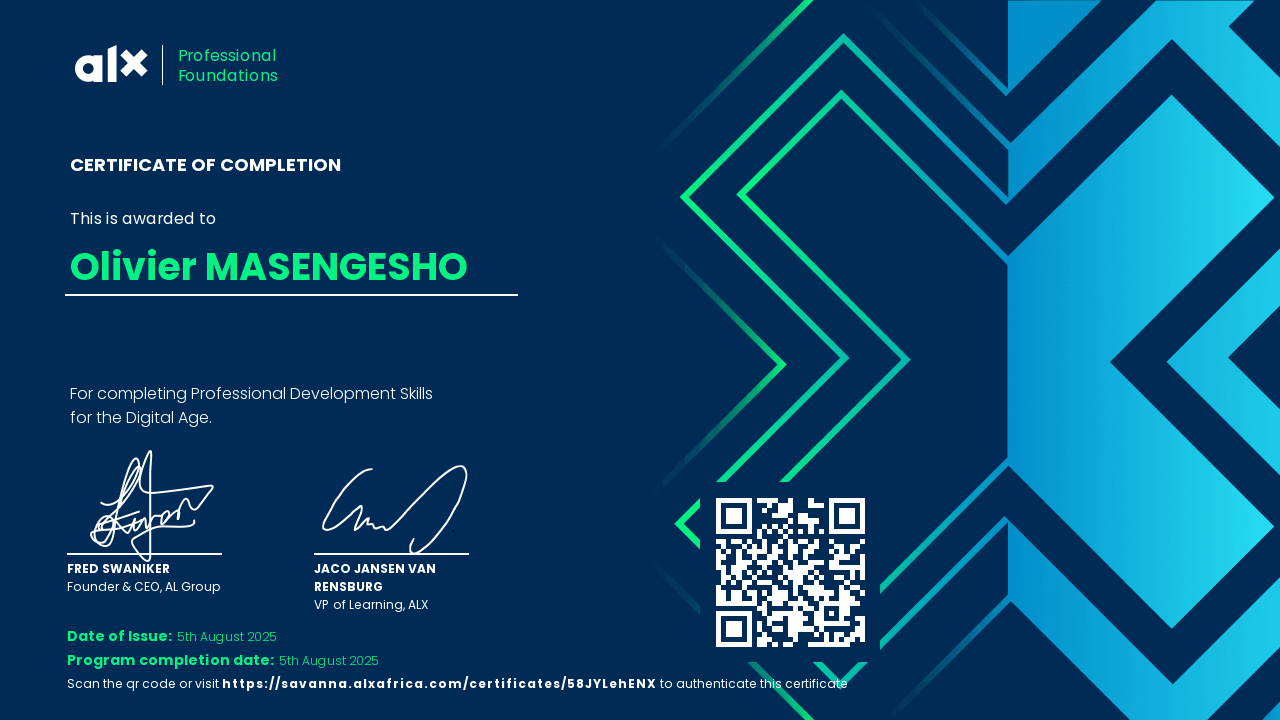 Professional skills certificate