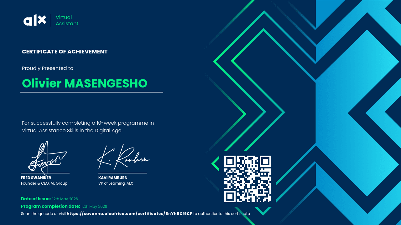 Virtual Assistant certificate