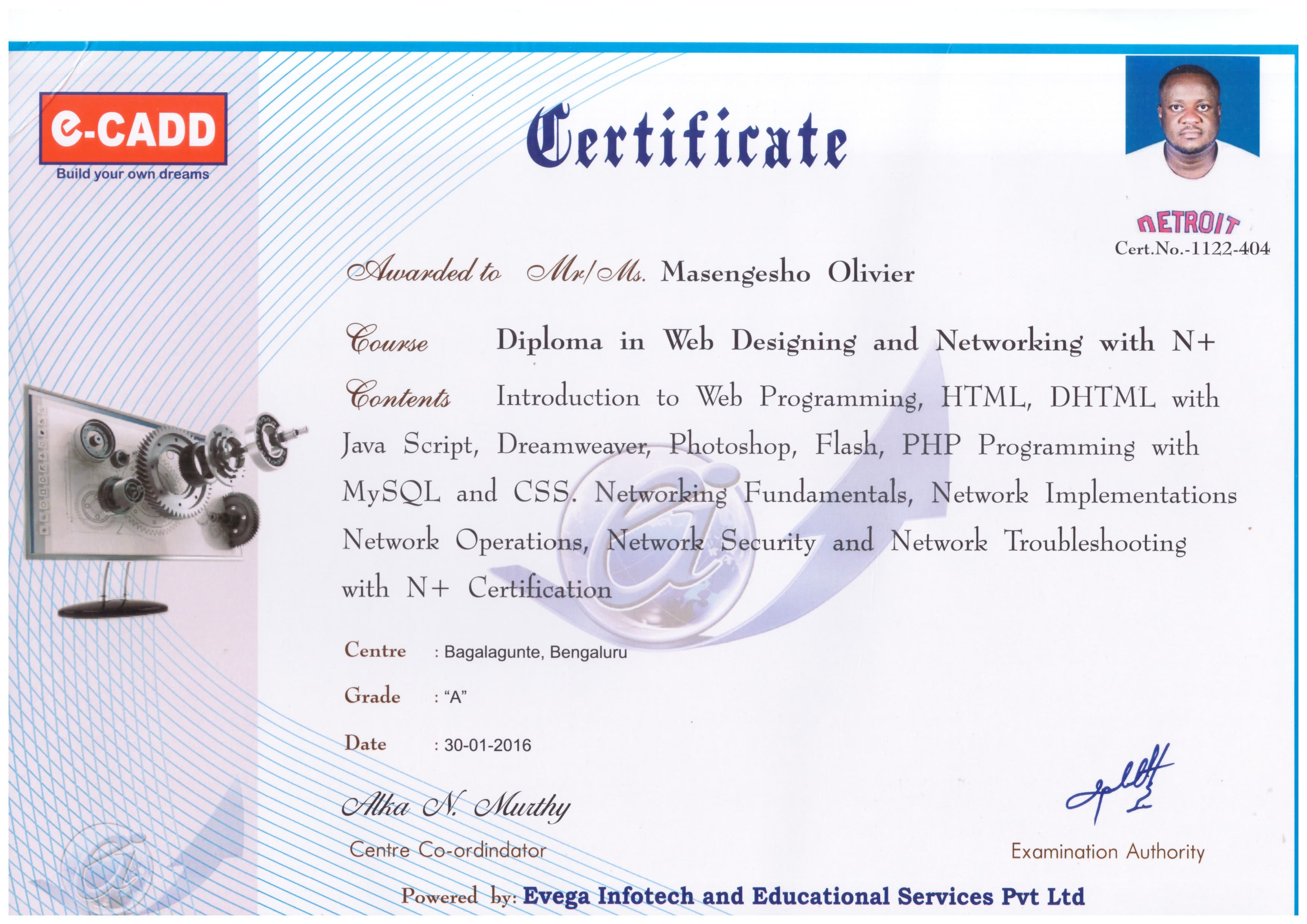 Web Design Diploma certificate